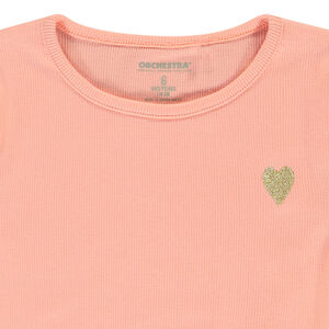Camiseta de manga corta de punto acanalado con corazón bordado para niña  Main Camiseta de manga corta de punto acanalado con corazón bordado para niña