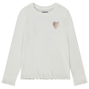 Camiseta de manga larga de punto de canalé con bordado de corazón para niña  Main Camiseta de manga larga de punto de canalé con bordado de corazón para niña