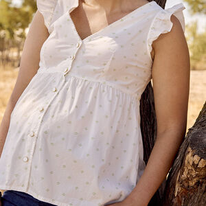 Blusa de manga corta con volantes y estampado para mujer 