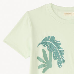 Camiseta de manga corta con bordado de hojas tropicales para niño. 
