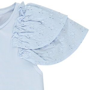 Camiseta de manga corta bordada con volantes niña 