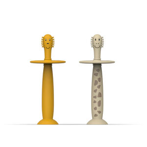 Pack de 2 cepillos de dientes bebés con stopper - Jirafa/ León 