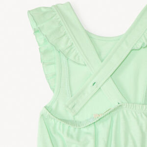 Mono de slub liso con tirantes con volantes para niña 