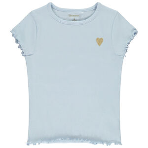 Camiseta de manga corta de punto acanalado con corazón bordado para niña  Main Camiseta de manga corta de punto acanalado con corazón bordado para niña
