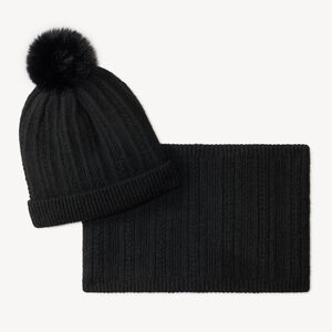 Ensemble bonnet et snood fille en tricot à côtes doublé sherpa 