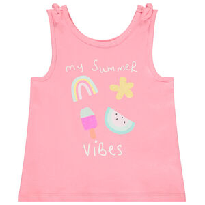 Camiseta sin mangas con lazos y estampado de purpurina para bebé niña 