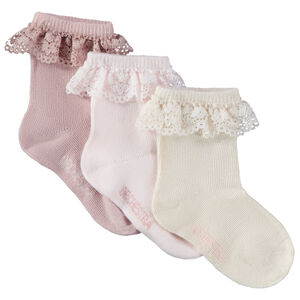 Lot de 3 paires de chaussettes avec collerette en dentelle pour bébé fille Main Lot de 3 paires de chaussettes avec collerette en dentelle pour bébé fille