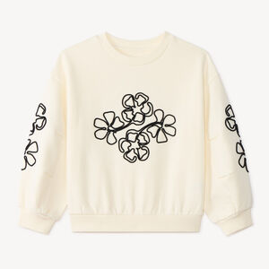 Sudadera de niña de felpa con flores de cording. 
