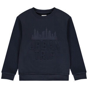 Sudadera bicolor con texto en relieve para niño 