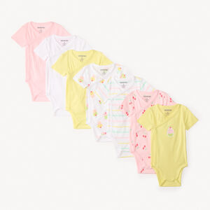 Conjunto de 7 bodies de manga corta con motivos de golosinas para bebé niña (aberturas diferentes según la edad) 