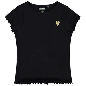 Camiseta de manga corta de punto acanalado con corazón bordado para niña  Main Camiseta de manga corta de punto acanalado con corazón bordado para niña
