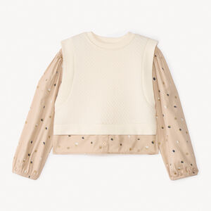 Camisa de manga larga con estampado de lunares efecto 2 en 1 para niña 