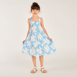 Vestido de tirantes de seersucker con estampado floral para niña 