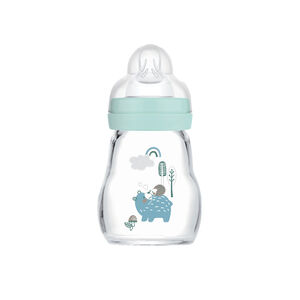 Biberon en verre 0/6 mois 170ml - Tétine débit 1 - Bleu 