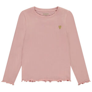 Camiseta de manga larga de punto de canalé con bordado de corazón dorado para niña  Main Camiseta de manga larga de punto de canalé con bordado de corazón dorado para niña