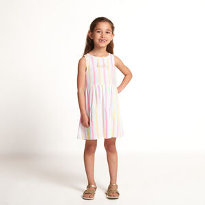 Vestido sin mangas a rayas con estampado brillante para niña 