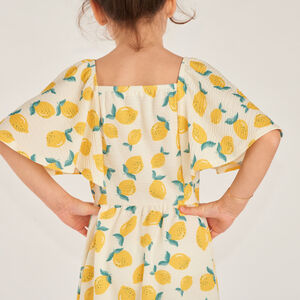 Vestido de manga corta en jersey con estampado de limón niña. 