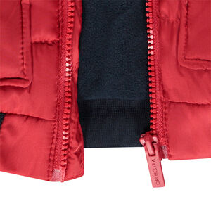 Chaleco acolchado sin mangas con capucha e insignia de goma para niño 