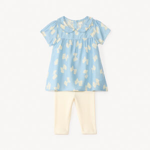 Conjunto de 2 piezas: blusa con cuello Peter Pan + pantalones pirata para niña bebé 