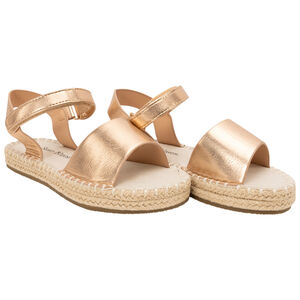 Sandalias rosa dorado efecto satinado con suela de cuerda para niña 