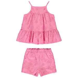 Conjunto de tirantes y short rosa con bordado inglés para bebé niña  Main Conjunto de tirantes y short rosa con bordado inglés para bebé niña