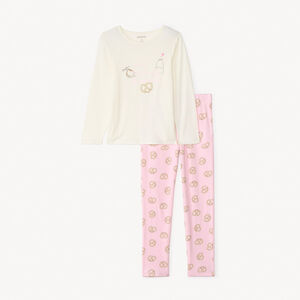 Conjunto de pijama largo con motivo de pretzels kawaii para niña 