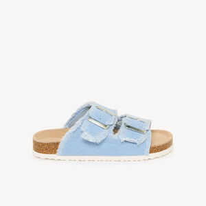 Chanclas azules con doble hebilla y flecos niña 