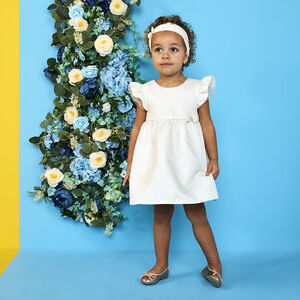 Conjunto de ceremonia vestido de jacquard + diadema para bebé niña 