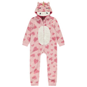 Pelele de sherpa con capucha de unicornio y estampado para niña  Main Pelele de sherpa con capucha de unicornio y estampado para niña