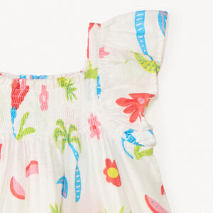 Túnica de tirantes con volantes y estampado tropical colorido niña 