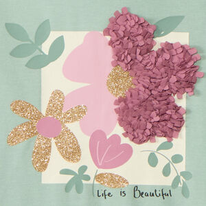 Camiseta de cuello vuelto con flor efecto pétalos 3D para niña 