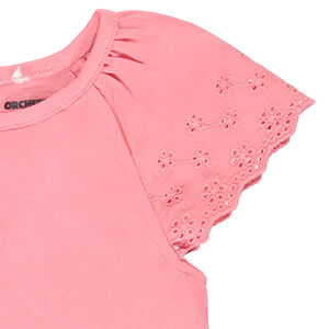 Camiseta manga corta en bordado inglés para bebé niña 