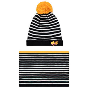 Conjunto gorro y bufanda tipo snood de punto a rayas 