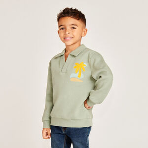 Sudadera de felpa con efecto arrugado y cuello tipo polo para niño. 