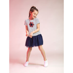 Robe manches courtes bi-matière effet 2 en 1 avec sequins pour fille 