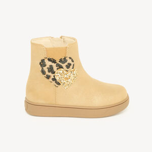 Botines de bebé para niña con cremallera y elástico, con corazones de estampado de leopardo. 