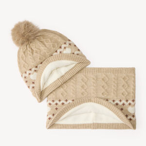 Ensemble bonnet et snood fille en maille jacquard 