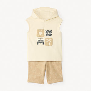 Conjunto corto de sudadera + bermuda con estampado divertido para niño 