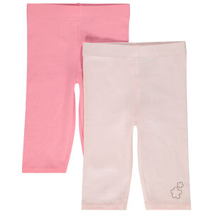 Lote de 2 corsarios lisos con estampado glitter de flores para bebé niña 