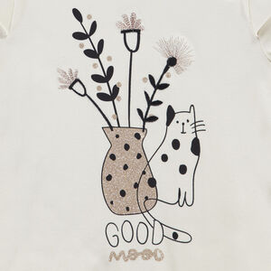 Camiseta de manga larga de punto con estampado de gato para niña 