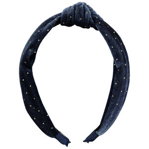 Diadema de terciopelo con estampado de lunares dorados para niña 