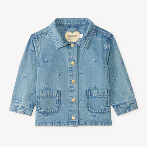 Chaqueta de mezclilla de manga larga con bordado de flores para niña. 