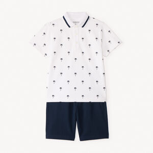 Conjunto de 2 piezas: polo de manga corta + bermudas con estampado de palmeras para niño. 