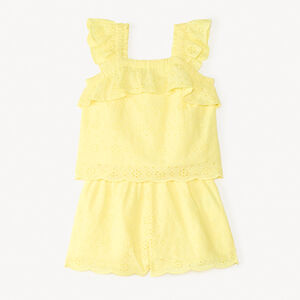 Conjunto de tirantes lisos + short de bordado inglés para niña 