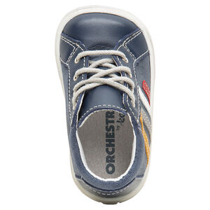 Botines de cuero con cordones y bandas que contrastan cosidas 