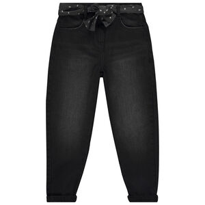 Vaqueros mom fit con cinturón de foulard para niña 