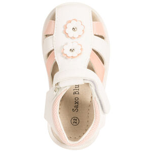 Sandalias bicolores con velcro y flores para bebé niña 