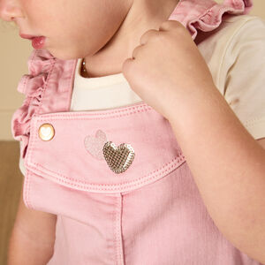 Vestido peto de mezclilla con volante, bordado y lentejuelas para bebé niña 