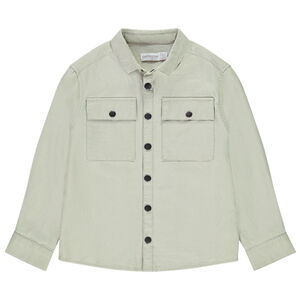 Camisa de manga larga lisa en tela con bolsillos para niño 