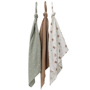 Lot de 3 langes en gaze de coton Roi des Forêts 